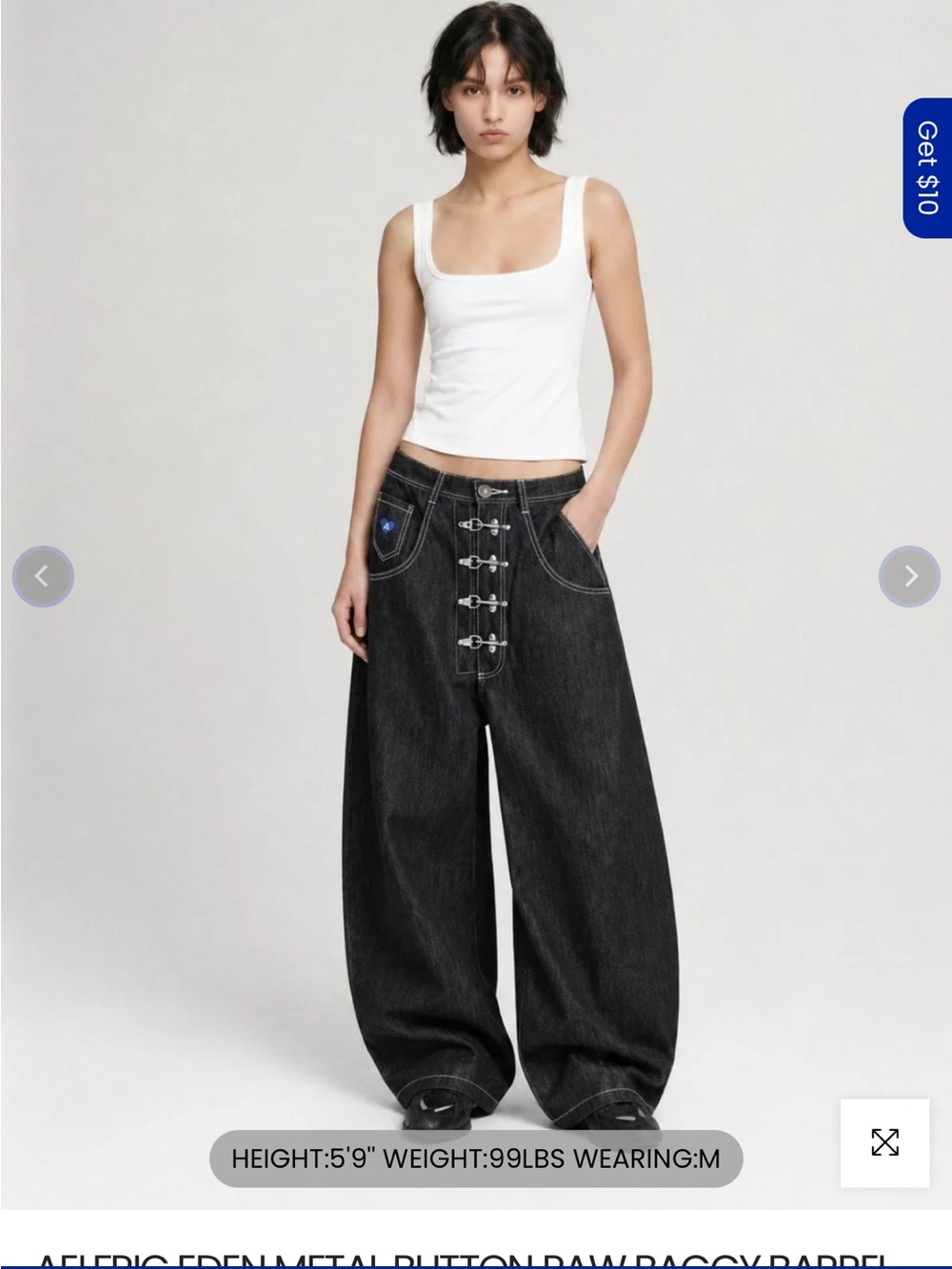 Aelfric Eden Wide-Leg Black Denim Jeans with Metal Button Detail
